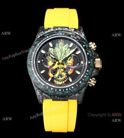 Swiss Replica Rolex Daytona TW 7750 Watch Carbon-Lime Motley Face